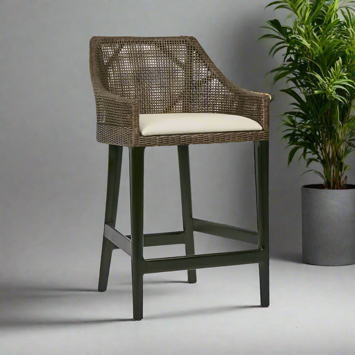 Carla Rattan Counter Stool Soil Brown with Seat Cushion