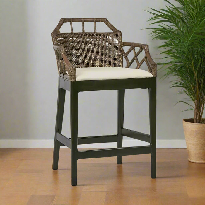 French Counter Stool with arms Soil Brown with Seat Cushion