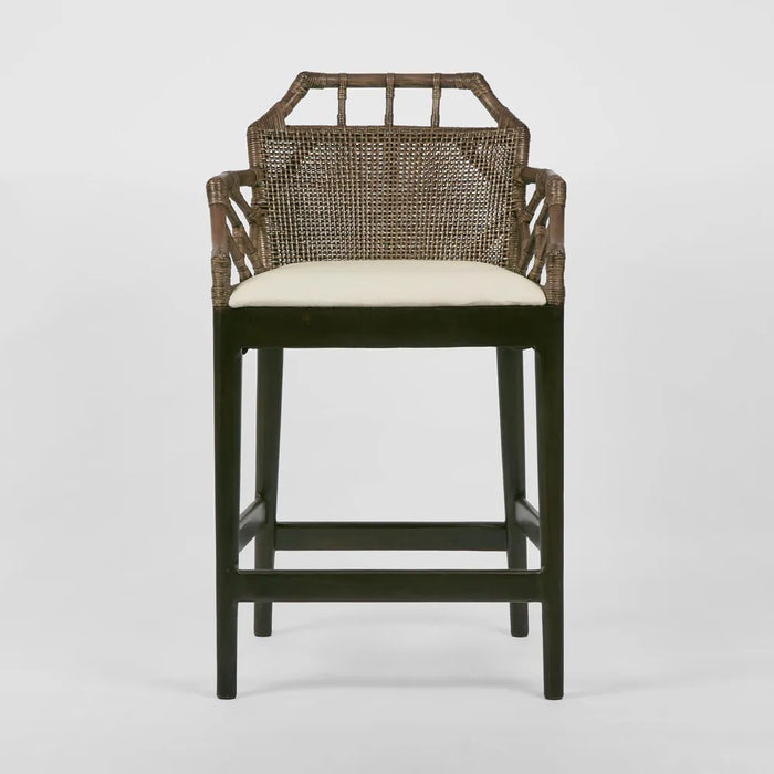 French Counter Stool with arms Soil Brown with Seat Cushion