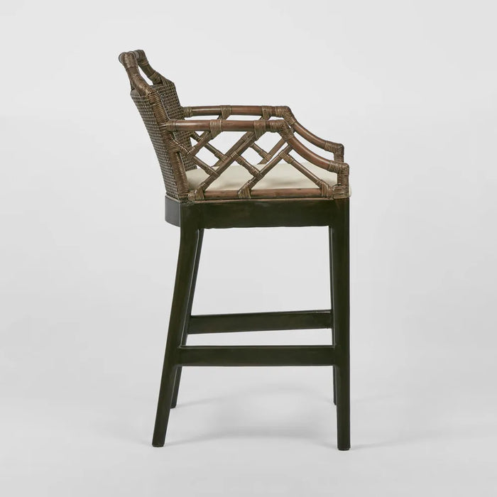 French Counter Stool with arms Soil Brown with Seat Cushion