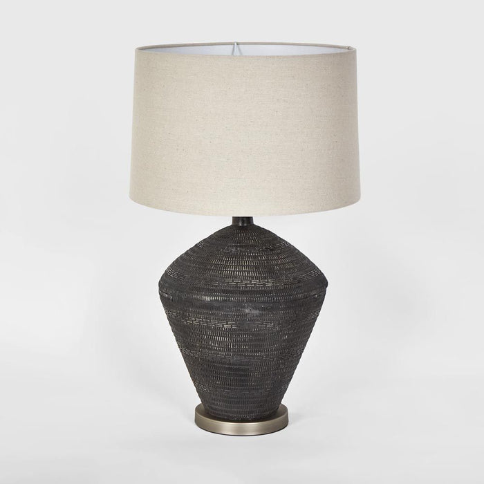 Meridien Black Lamp with Natural Linen Shade