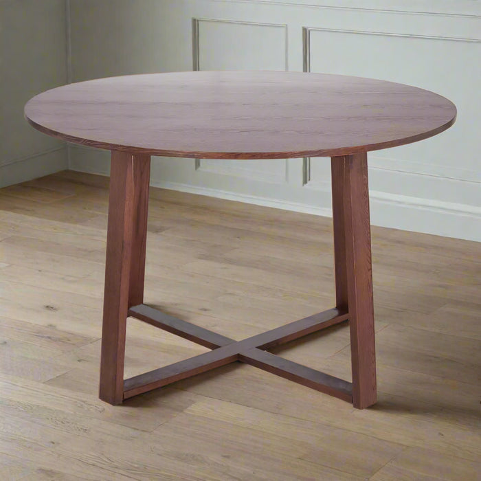 Olwen 1.2m Oak Wood Round Dining Table - Walnut