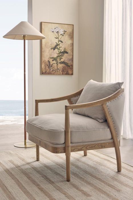 Huntley Leather & Brass Floor Lamp & Linen Shade