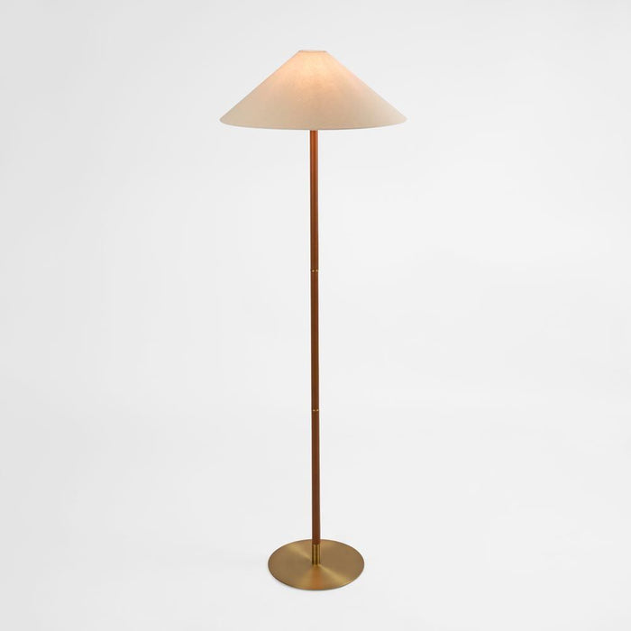 Huntley Leather & Brass Floor Lamp & Linen Shade
