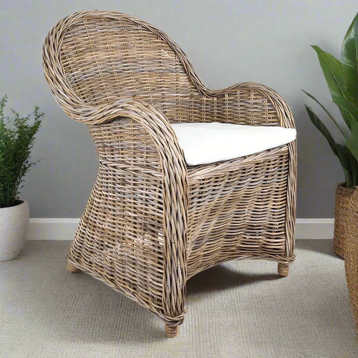 Natural Long Island Wicker Chair with Cushion