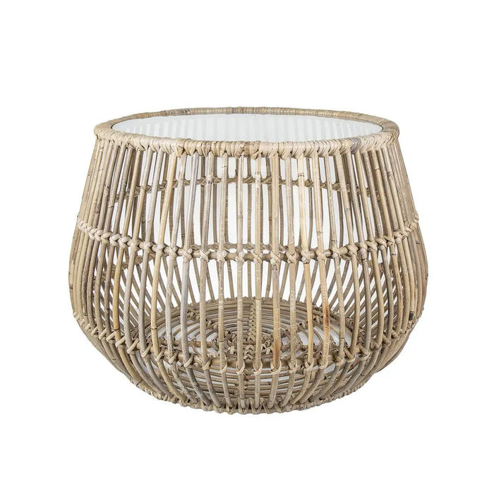 Haiti Round Basket Rattan Table Glass Top