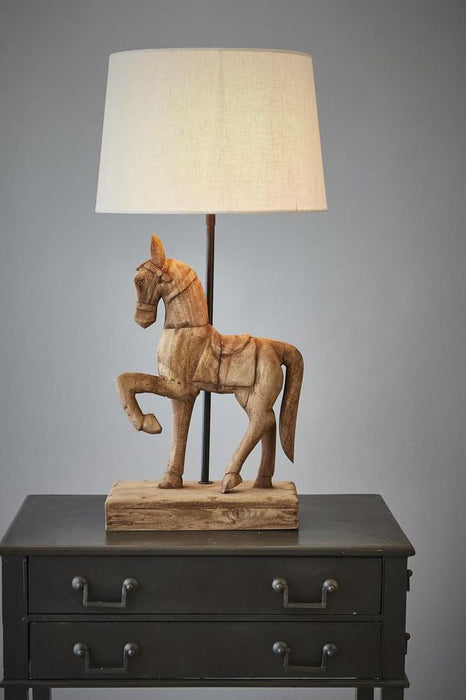 Clyde - Dark Natural - Large Wooden Horse Table Lamp
