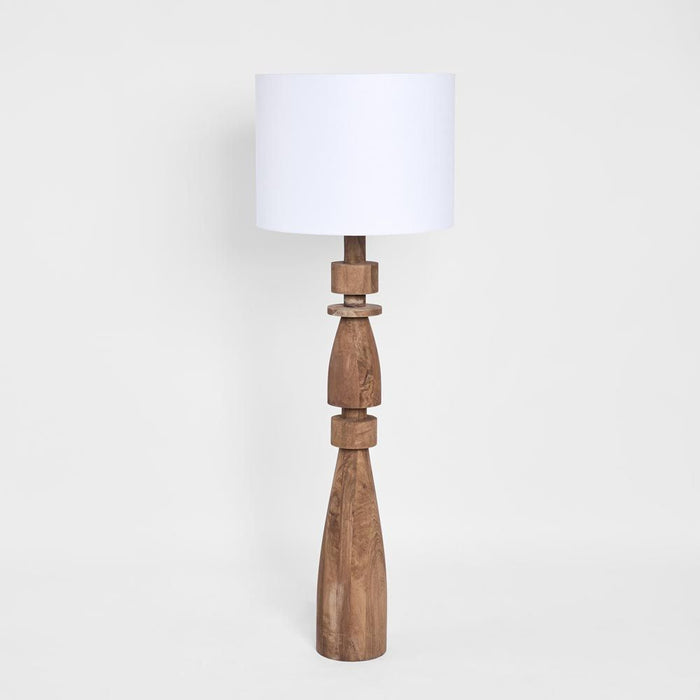 Magnus Wood Floor Lamp Saddle Base with White Shade