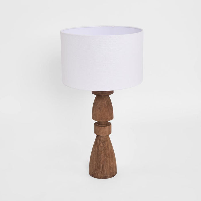 Magnus Wood Table Lamp Saddle Base with White Shade