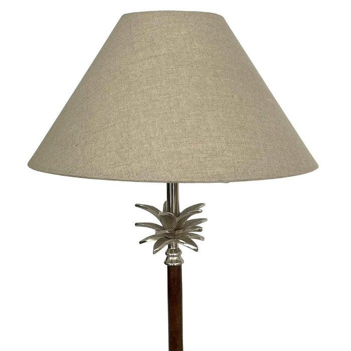 Nickel/Wood Palm Lamp W/Nat Linen Shade