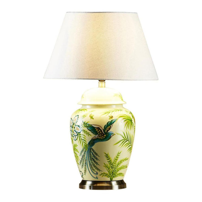 Caribbean Bird Ceramic Table Lamp Base Green and Yellow- Base Only