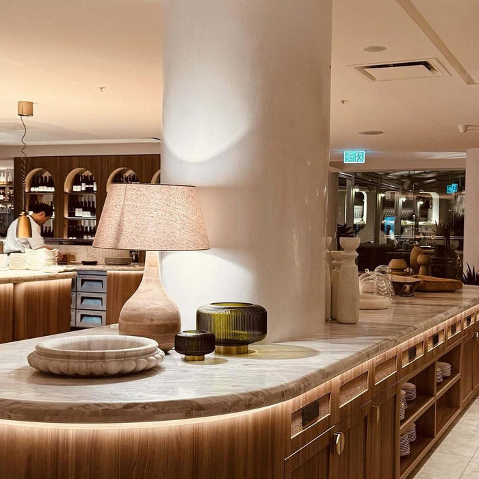 Sarod Turned Wood Table Lamp Dark Natural