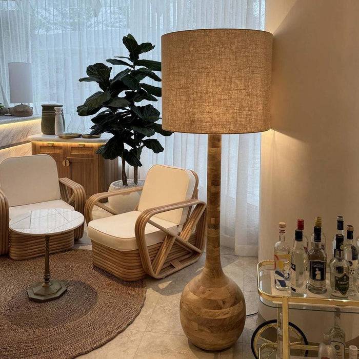 Sitar Turned Wood Floor Lamp Natural