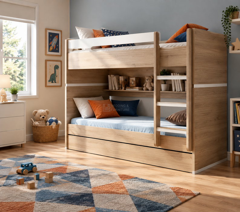 Hudson Oak Bunk Single Bed with Trundle – ST Marys & Liverpool NSW