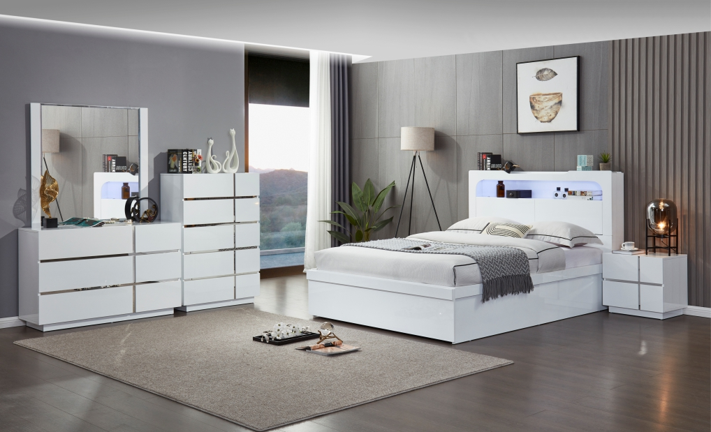 Noosa Storage Gas Lift Queen Bed White