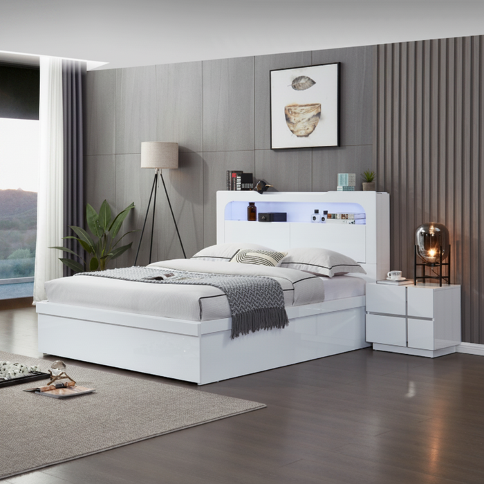 Noosa Storage Gas Lift Queen Bed White