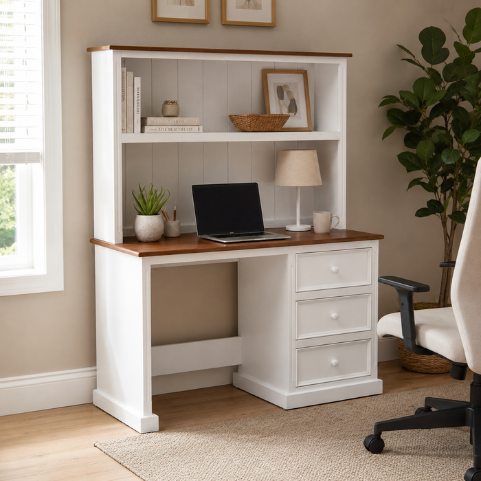 Solid Australian Made Timber Desk & Hutch White Oak 130cm