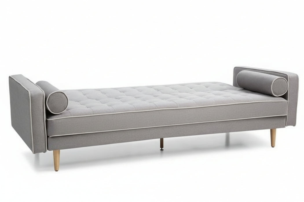 Sofia 3 Seater Sofa Bed in Fabric - Grey with White Piping
