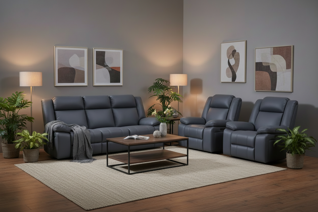 Hudson 3 Piece Fabric Powered Recliner Lounge Suite