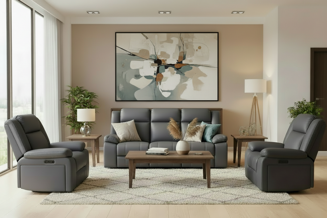 Hudson 3 Piece Fabric Powered Recliner Lounge Suite