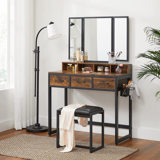 2 Piece Industrial Dressing Table & Stool Set