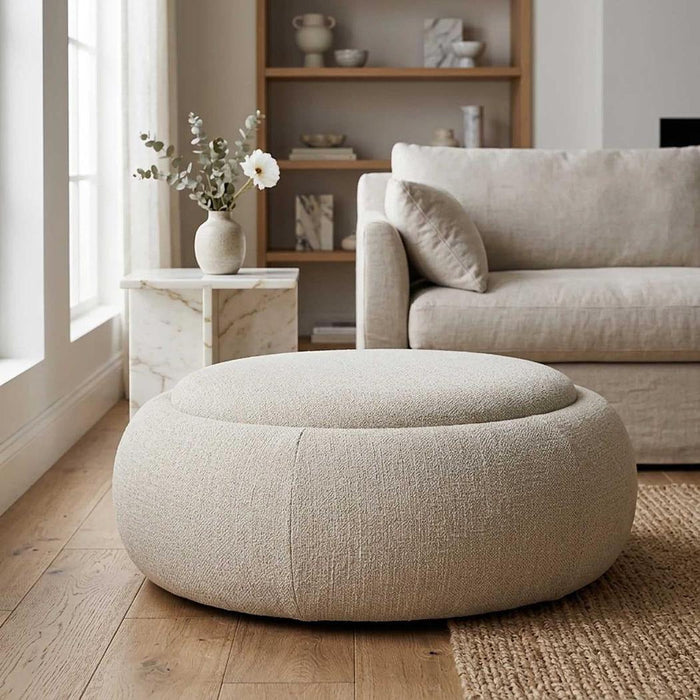 Cove Round Coffee Table Storage Ottoman Oak/Natural