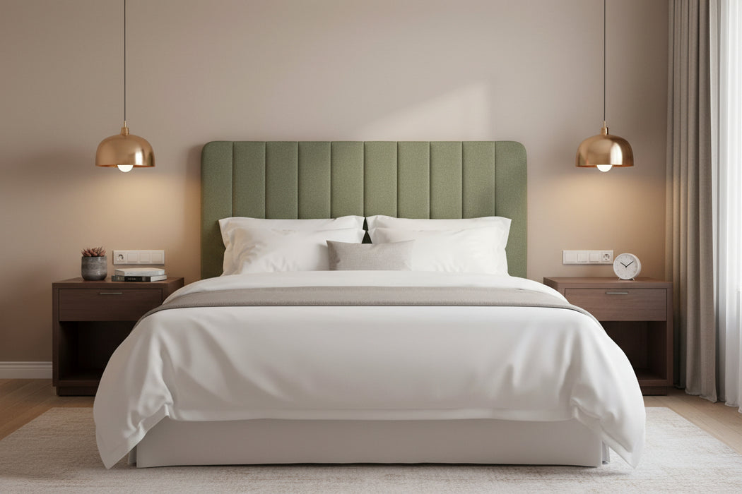 Jamison Olive Green Upholstered King Bed Head with Vertical Panel Design