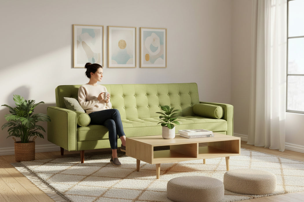 Sofia 3 Seater Sofa Bed in Fabric - Green