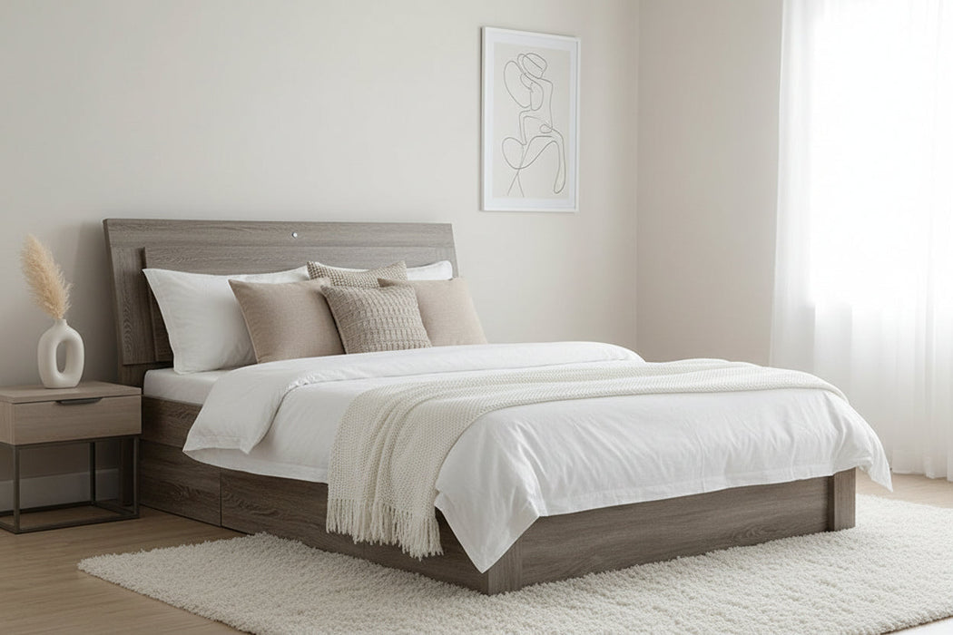 Manhattan Queen Bed with Gas Lift Storage in Mocha Oak