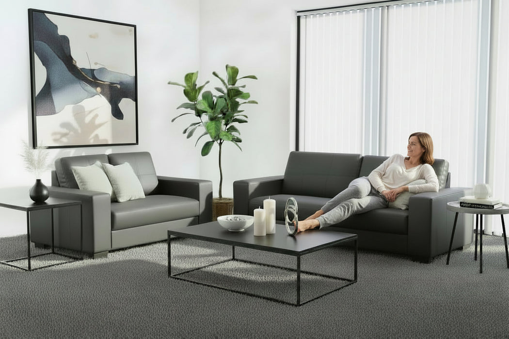 Cleo 5 Seater Black PU Leather Sofa Sydney