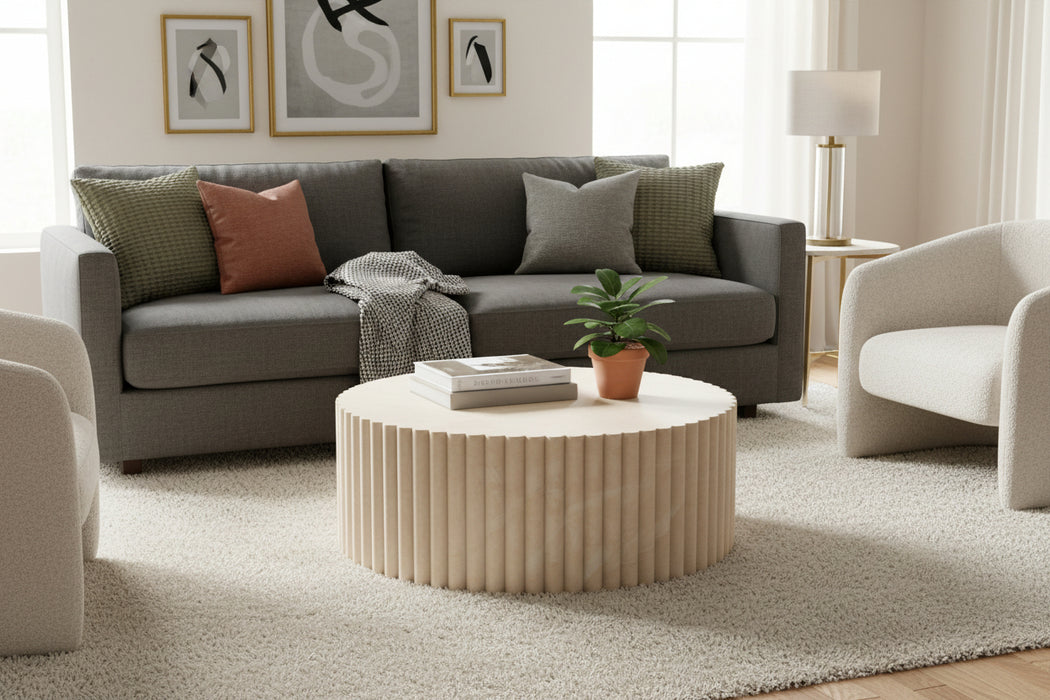 Harvard Round Coffee Table in Travertine