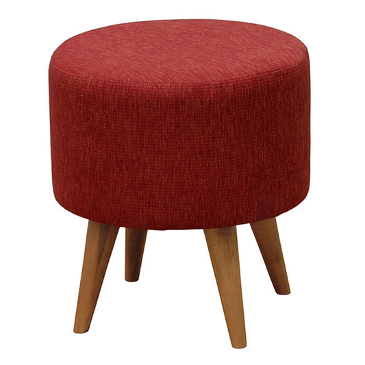 Round Upholstered Ottoman Stool, Cherry Red