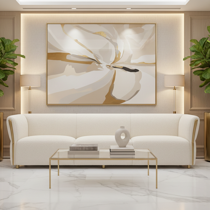 Bella White 3-Seater Kuka Polyester Fabric Sofa