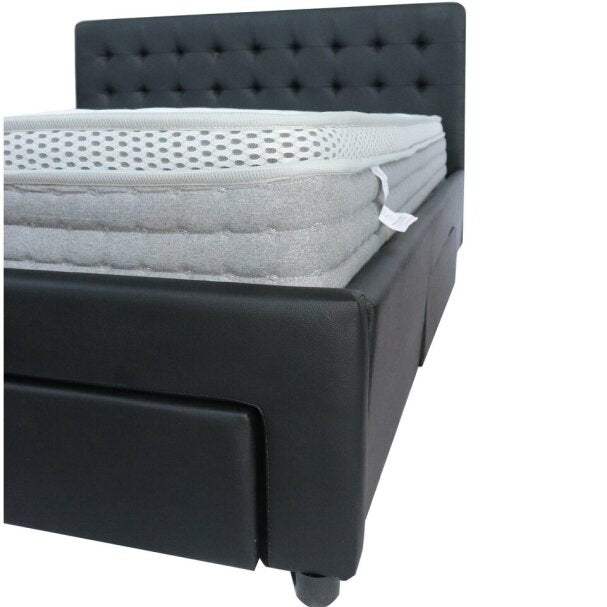 Black Jara PU  Leather Bed Frame with 4 Drawers