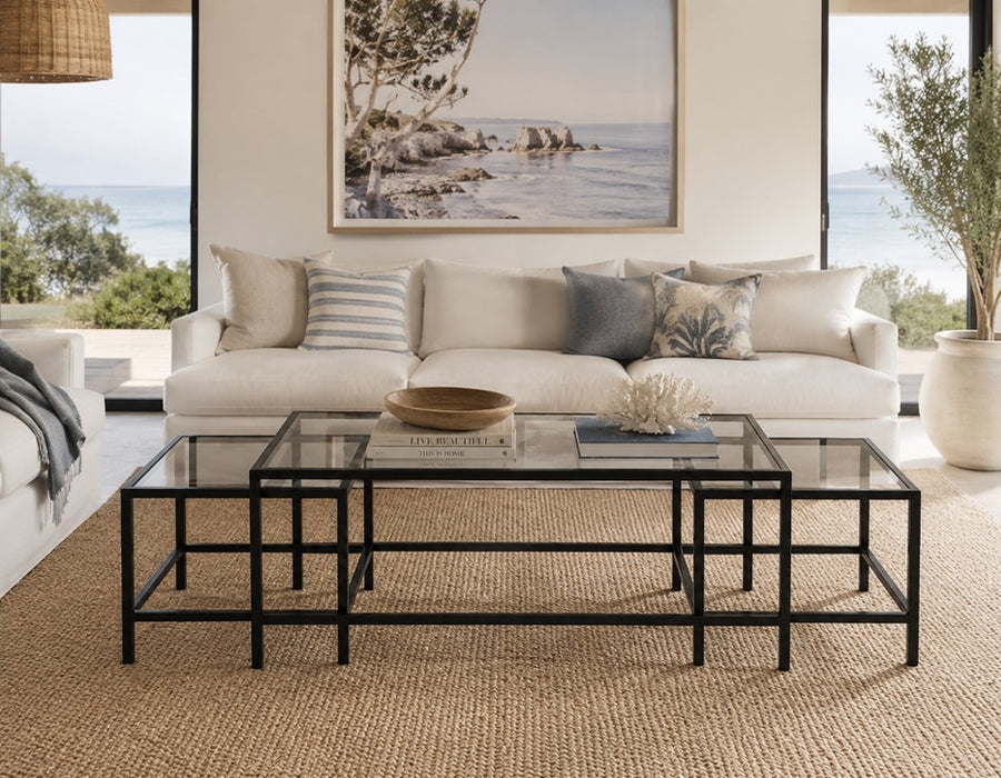 Bella Nesting Coffee Table Set of 3 Stacking Side Tables - Black