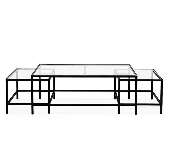 Bella Nesting Coffee Table Set of 3 Stacking Side Tables - Black