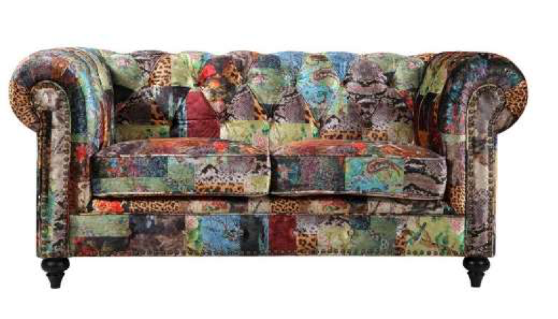 Lovana 2 Seater Velvet Patchwork Chesterfield Sofa 181cm