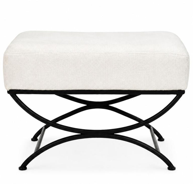 Sirerra Upholstered Stool with Black Metal Cross Frame - Ivory