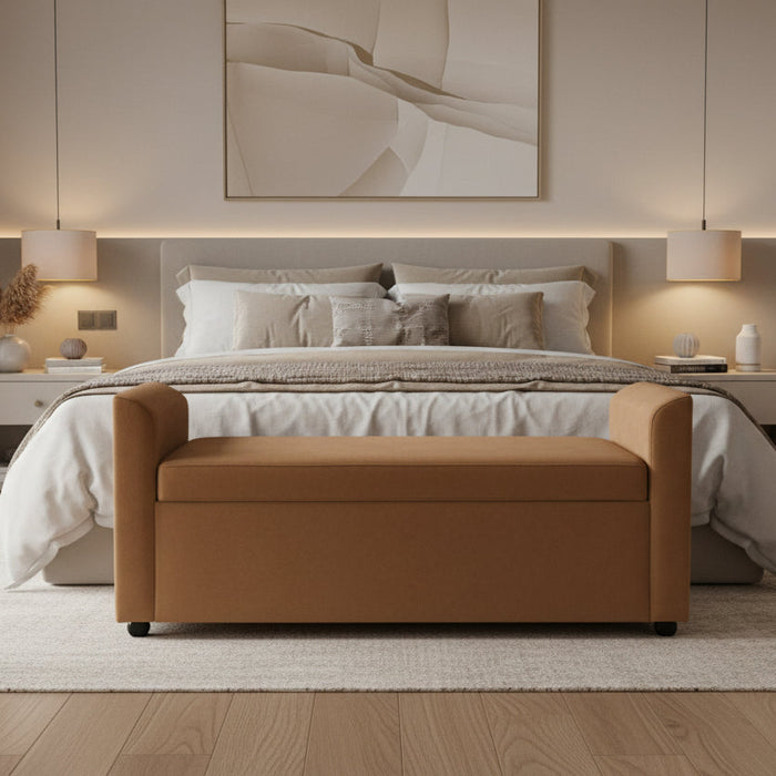 Milano Copper Upholstered Storage Bench Stool