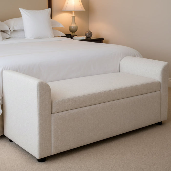 Enta Ivory Upholstered Storage Bench Stool