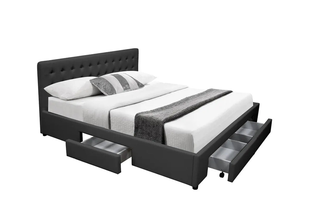 Black Jara PU  Leather Bed Frame with 4 Drawers