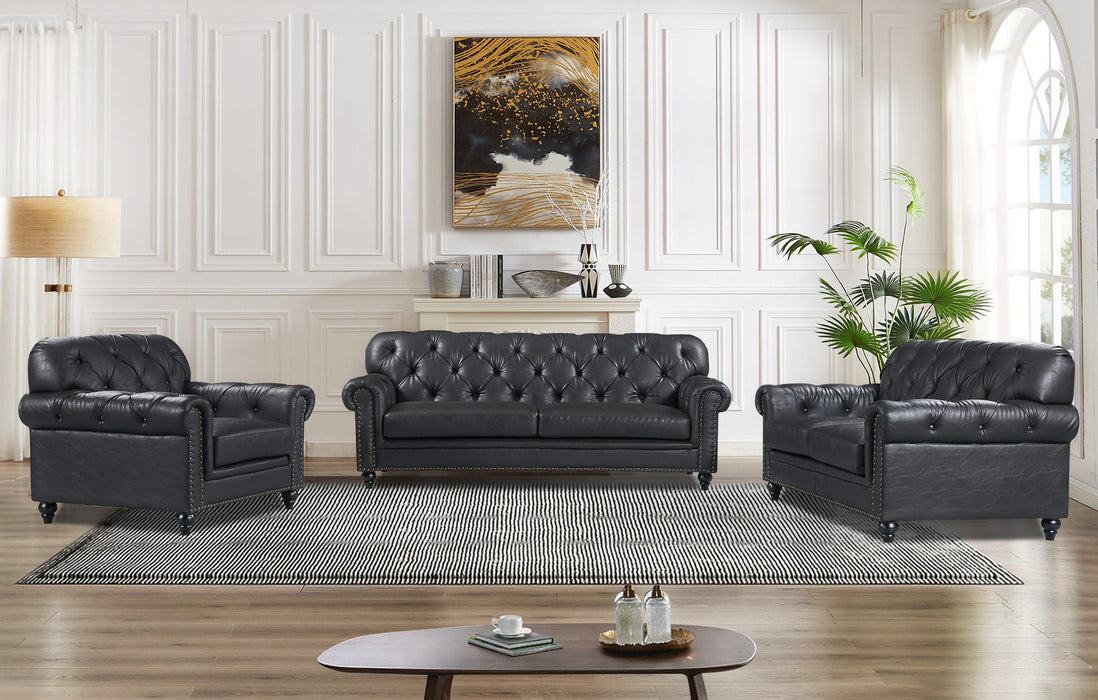 3 Seater Vegas Chesterfield PU Leather Lounge Black