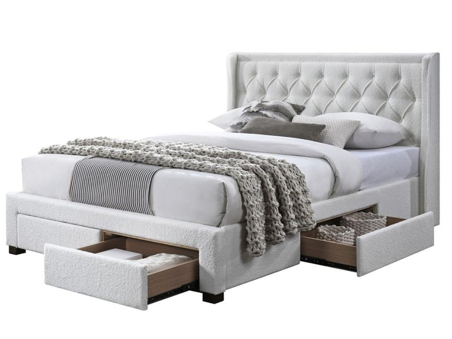 Jackson king Bed with 4 Drawers in Boucle Fabric