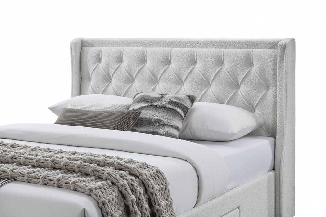 Jackson king Bed with 4 Drawers in Boucle Fabric