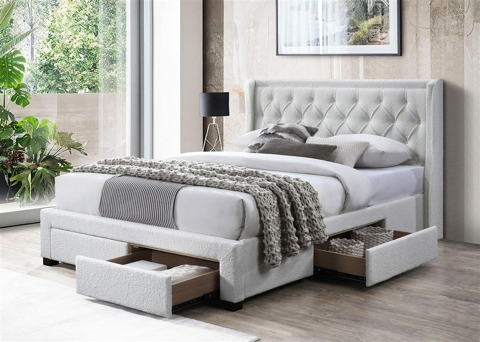 Jackson king Bed with 4 Drawers in Boucle Fabric