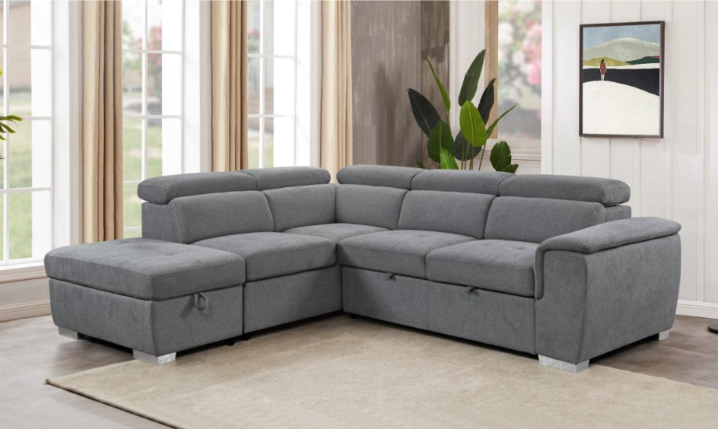 Vibel Modern Pull-Up Corner Sofa Bed with Storage | Convertible Sleeper Lounge