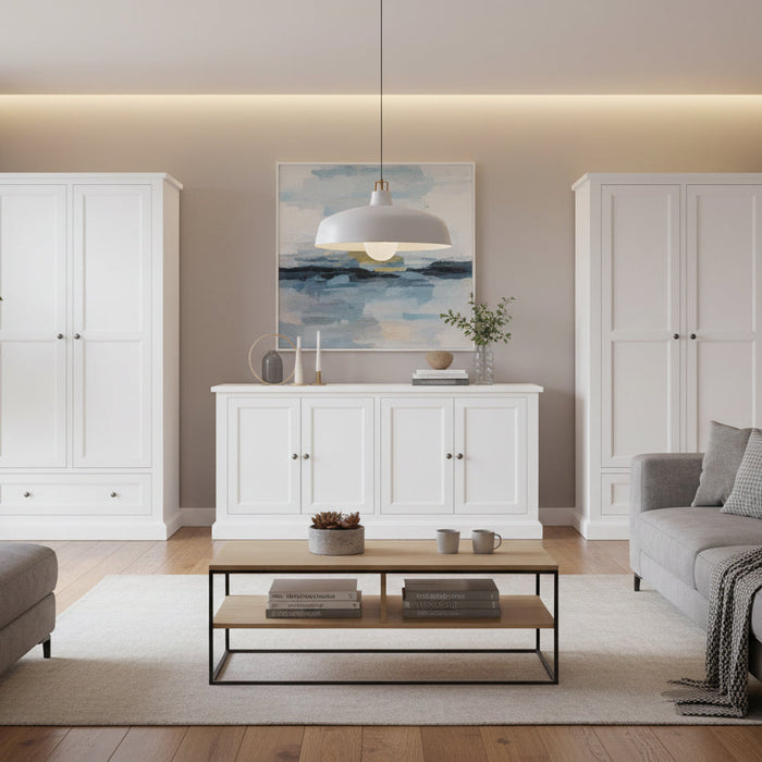 Briar White Buffet Sideboard Cabinet with 4 Doors