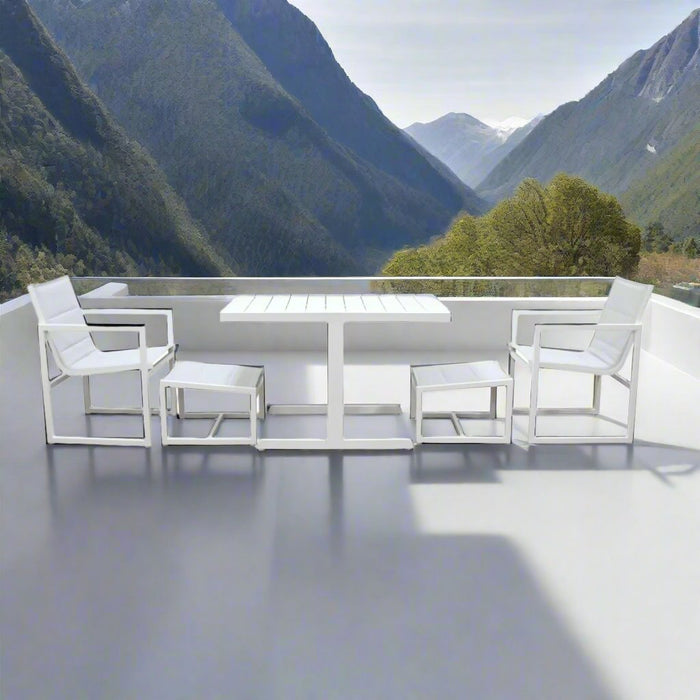 White 2 Seater Pluto Outdoor Set with Foot Stools