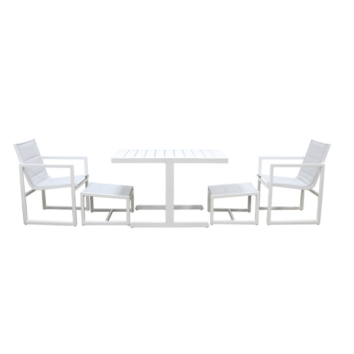 White 2 Seater Pluto Outdoor Set with Foot Stools