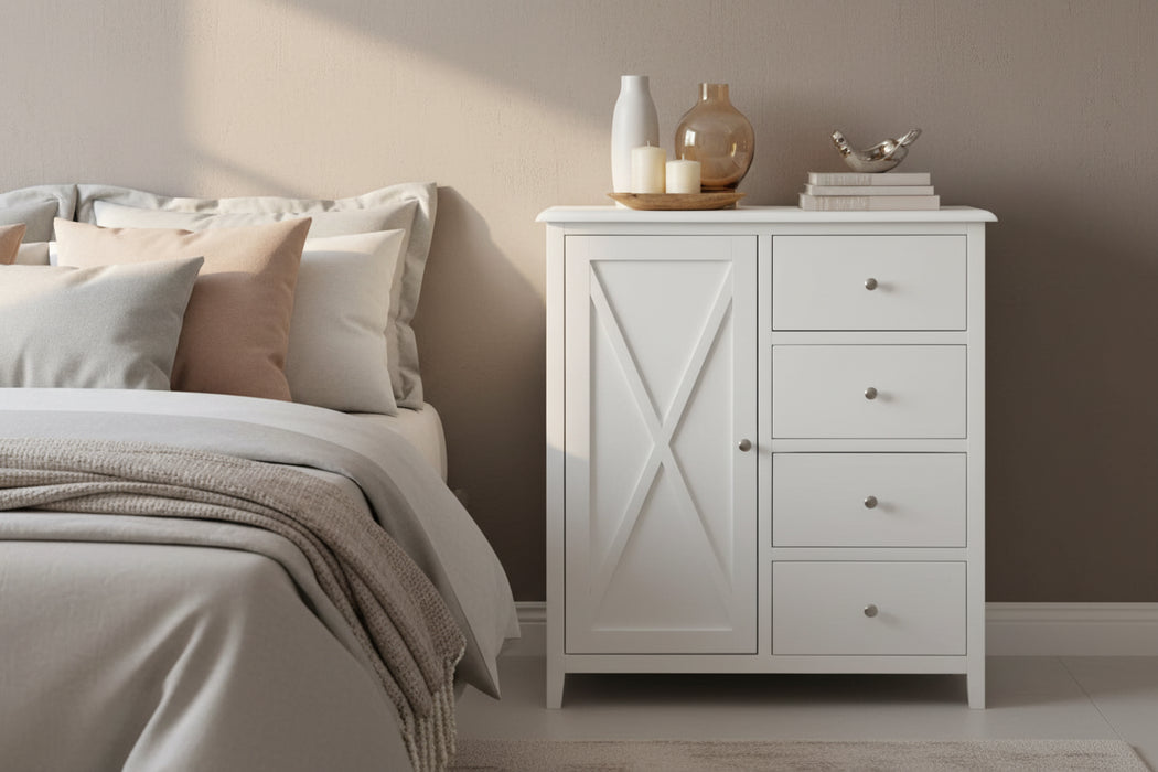 Hampton Wooden Tallboy White 100cm